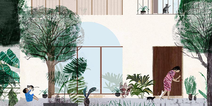 En casa, ilustración creada por Iraia Okina
