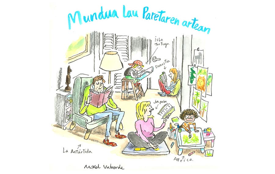 Mundua lau paretaren artean, Mikel Valverdek sortutako ilustrazioa