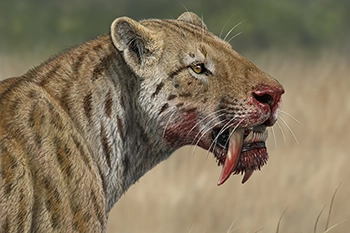 Smilodon fatalis con el hocico ensangrentado, 2012 Mauricio Antón