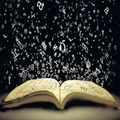 Una imagen de un libro del que salen letras
