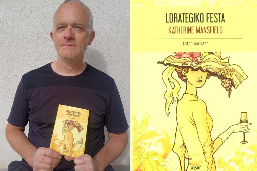 Portada del libro Lorategiko festa y foto del traductor Anton Garikano