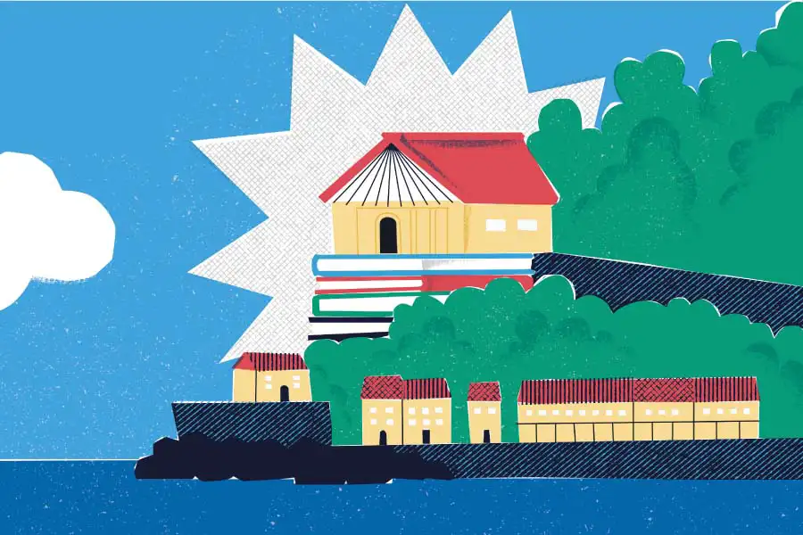 Ilustración de la biblioteca del Monte Urgull