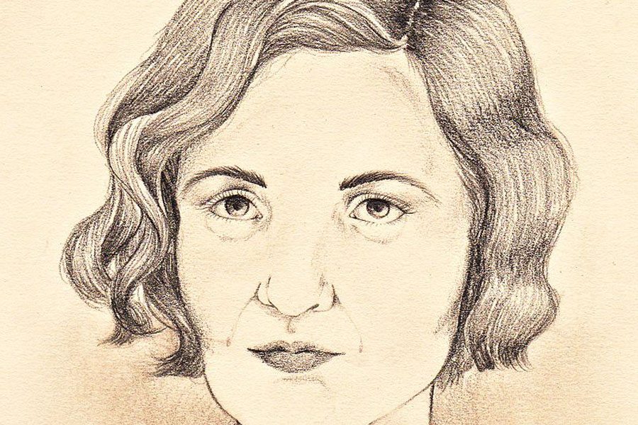 Parte de un retrato de la escritora Carmen Laforet. Obra de Marina Romera