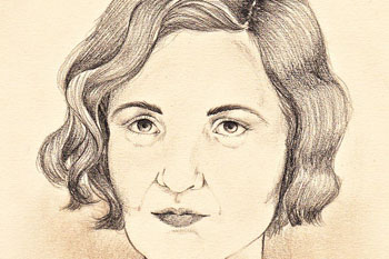 Parte de un retrato de la escritora Carmen Laforet. Obra de Marina Romera