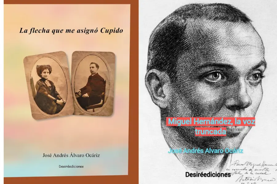 Portadas de los libros La flecha que me asignó Cupido + Miguel Hernández, la voz truncada
