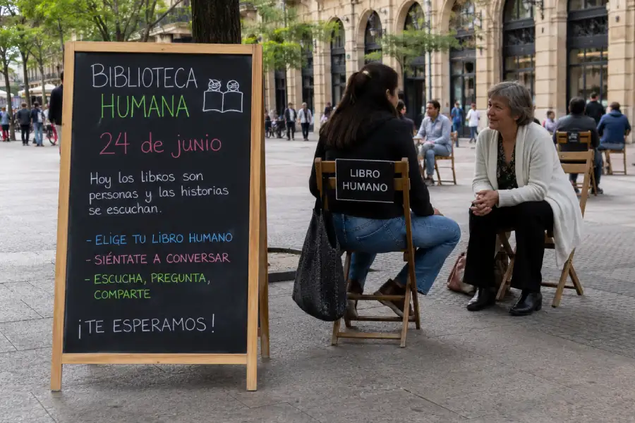 Dos personas sentadas hablando