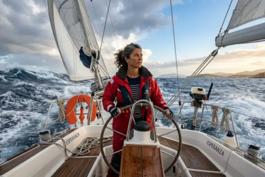 mujer navegando en velero