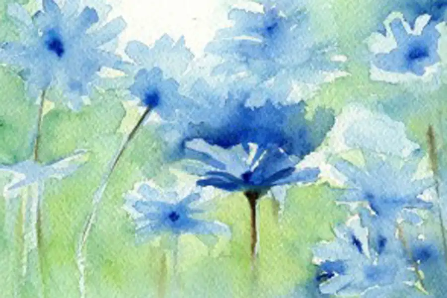 Flores azules pintadas sobre  lienzo