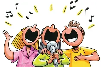 Un dibujo de tres personas cantando