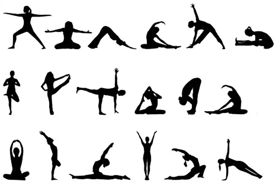 varios dibujos haciendo figura de yoga